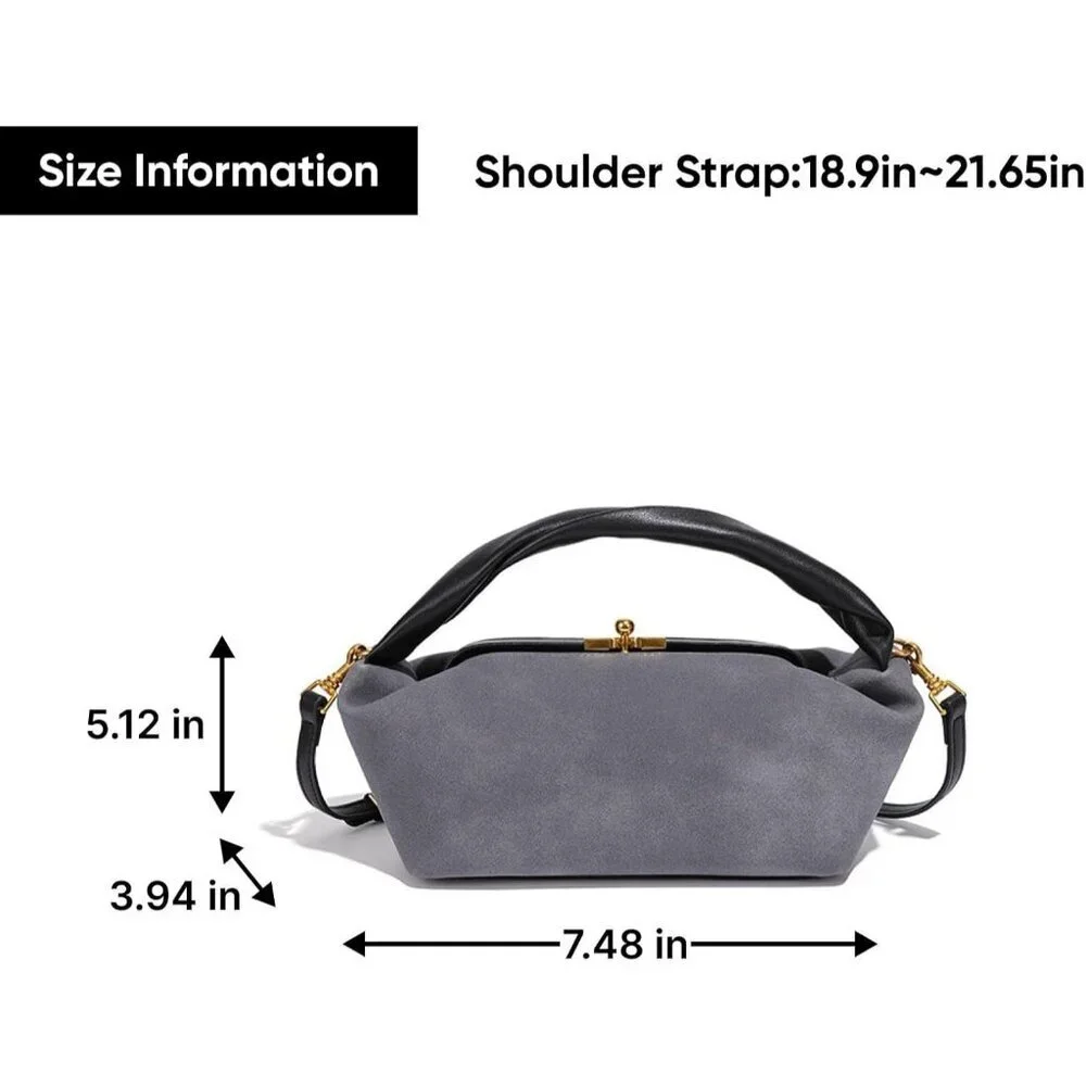 Women's Warm Gray Faux Suede Vintage Slouchy Soft Satchel Kiss Lock Hobo Handbag